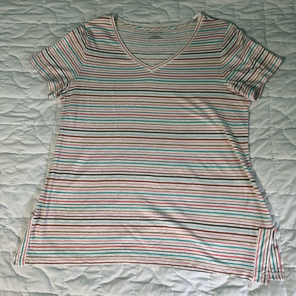 Talbots Striped V-Neck Short Sleeve Tee
